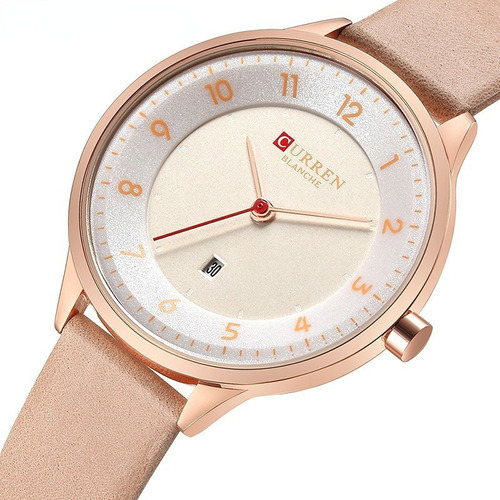 Relógios de quartzo casuais de couro Curren para mulheres - cor de pulseira rosa