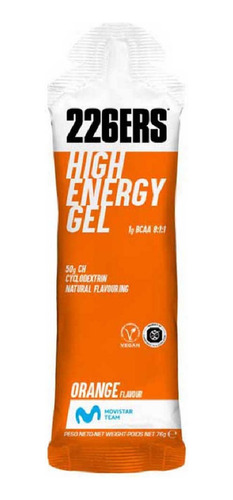226ers High Energy Gel 76g Kit 3 Sachês Vegano Sabor Orange