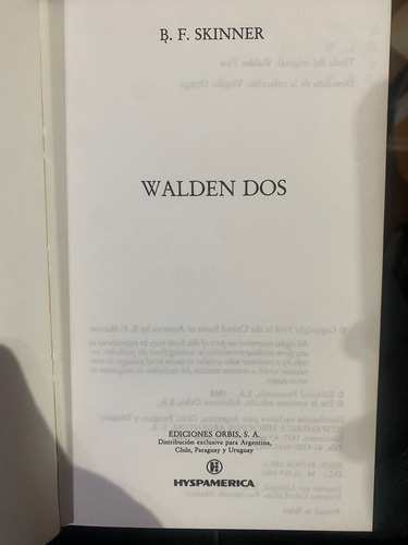 Walden Dos Bf Skinner Tapa Dura (Usado)