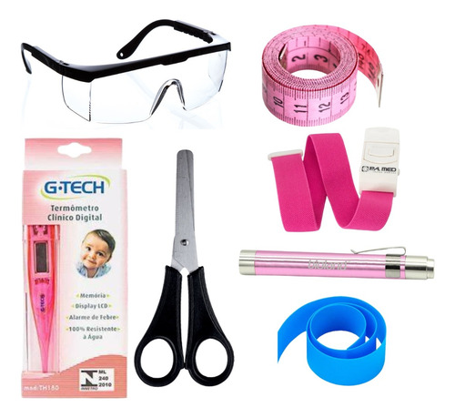 Kit De Enfermagem Rosa Com Medidor De Pressão E Esteto