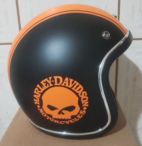 Capacete Harley Davidson Aberto Custom Old School Rebaixado Preto Fosco 56 58 60