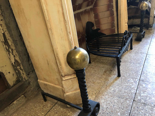 Morillos Para Chimenea De Hierro Y Bocha De Bronce
