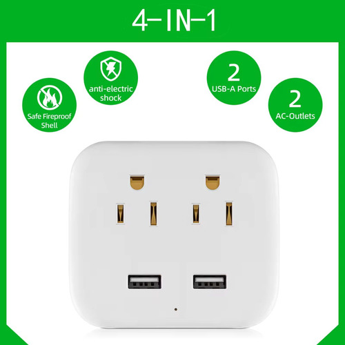 Enchufe Múltiple 2 Usb 2 Salidas Extensión De Pared