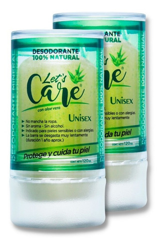 Pack 2 Desodorantes Piedra Alumbre Con Aloe Vera 120grs. C/u