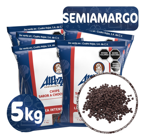 Chispas De Chocolate Alpezzi Sabor Semiamargo 5 Kg.