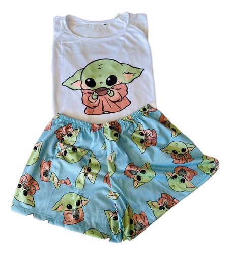 Pijama Animado Mujer Modelo Baby Yoda Cel - Talles 36 Al 50