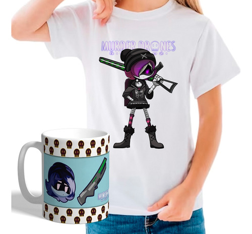 Remera Murder Drones - Combo Con Taza Plastica