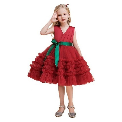 Whi Vestido De Princesa De Navidad Manga Corta Tutu Para