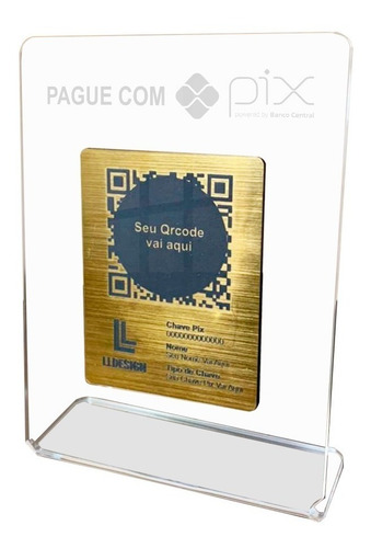 Imagem 1 de 3 de Placa Pix Para Pagamento Qrcode Em Acrílico Face Dourada