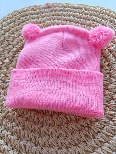 Gorro De Lana Para Bebe Gorrito Invierno Bebe Rosa Chicle Pompon 3 Unico Lana Cashmilon