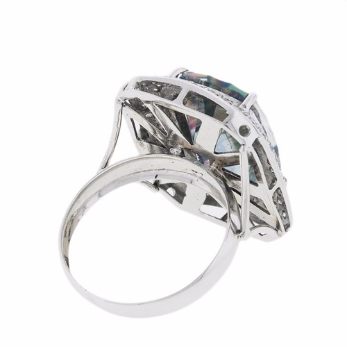 Anel Ouro 18k Com Topázio Mistico E Diamantes Mod. Cj1226