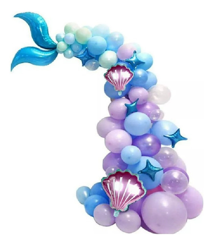 Kit Decoración Globos Sirena+ostras+arco Globos Con Estrella