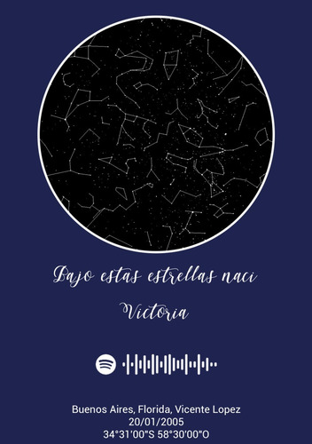 Mapa Estelar Digital Con Canción De Spotify | 100% Personal