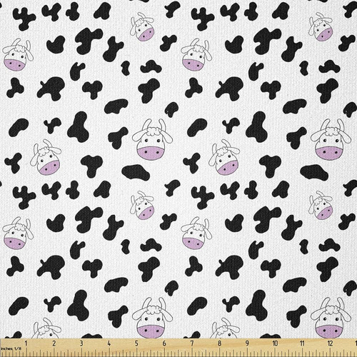 Ambesonne Cow Print Fabric By The Yard, Animal Cow Hide Patt
