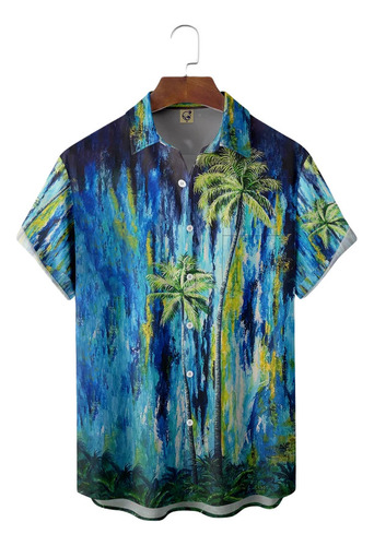 Camisa Hawaiana Unisex Coconut Tree Blue 3, Camisa De Playa