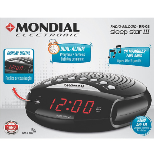 Rádio Relógio Com Despertador Am/fm Rr-03 Mondial Bivolt