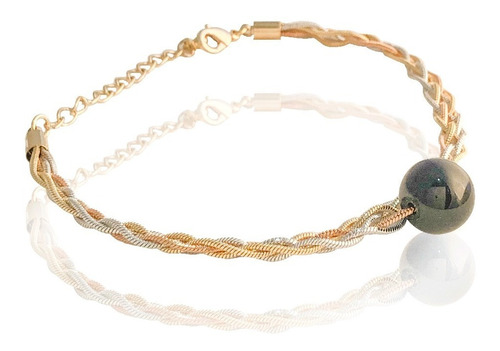 Pulsera Brazalete Oro 18k Lam Con Piedra Negra Al Centro#126