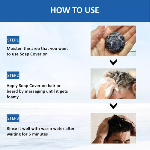 3pcs Shampoo Para Hombre Tinte Negro Jabon En Barra