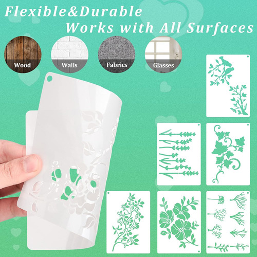 Juego De Plantillas Con Flores, Reutilizables, Para Bricolaj