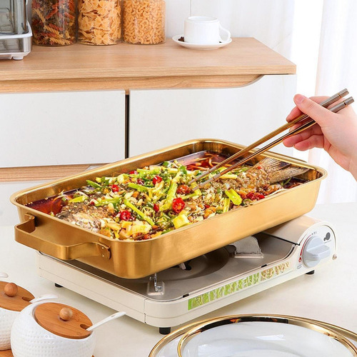 Bandeja Para Asar De Acero Inoxidable Con Asas, Bandeja Oro