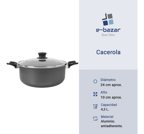 Cacerola Aluminio Antiadherente Panelux Magnific 24 Cm Grafito