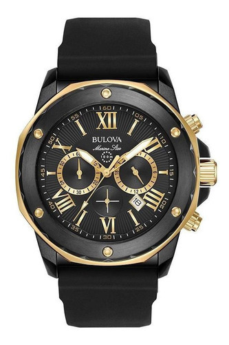 Relógio Bulova Marine Star Quartzo Preto Dourado - 98b278n