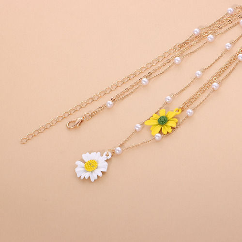 Collar Con Forma De Flor De Margarita Cadena De Perlas En D