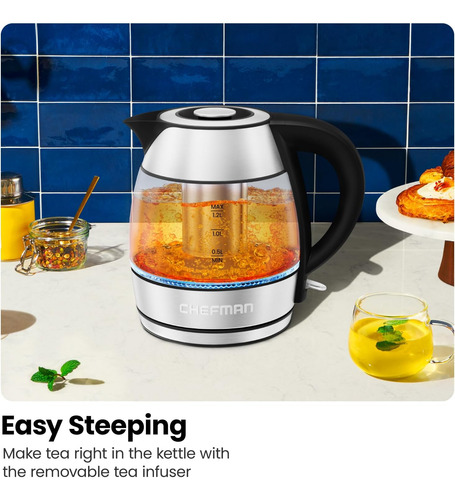 Chefman Hervidor Eléctrico - 1.2l 1500w Tetera De Agua Ca...