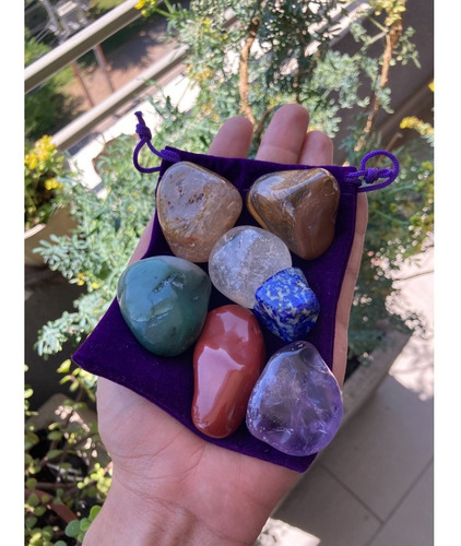 Set Piedras 7 Chakras, Naturales Más Bolsa De Terciopelo