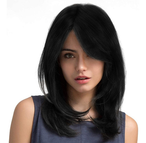 Peluca De Pelo Corto Dama Negro Con Flequillo
