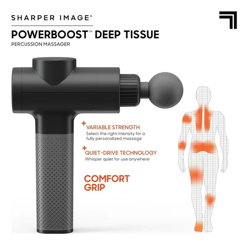 Masajeadora Percusion Sharper Image Powerboost 5 Puntas Color Negro