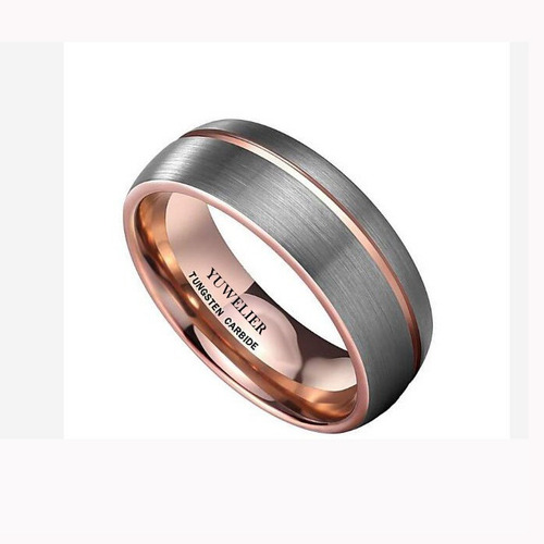 Anillo De Tungsteno Gris Mate & Oro Rosa 18k