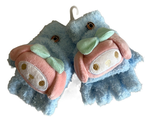 Guantes Infantiles Medio Dedo Con Solapa Personajes Sanrio My Melody Celeste Lisa