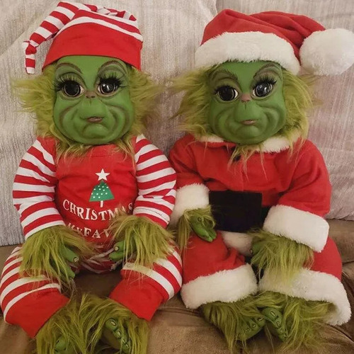 Muñeca Grinch, Lindo Peluche De Peluche Navideño+2pcs Color