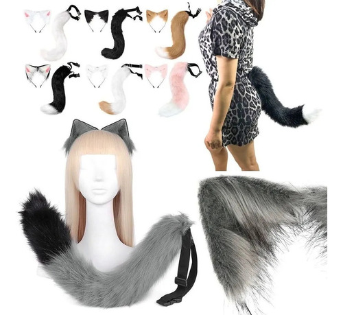 Diadema De Tela Con Forma De Cola De Zorro Y Orejas De Gato