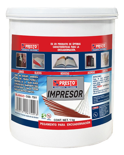 Pegamento Impresor Para Encuadernacion Presto Blanco 1kg