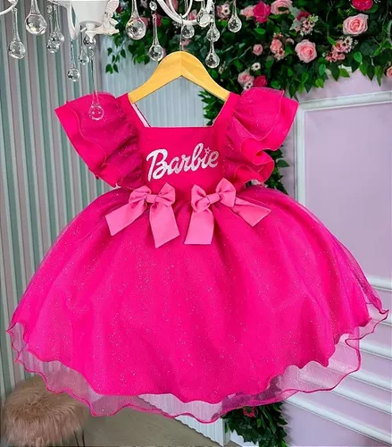 Vestido Luxo Temático Infantil Festa Barbie fashion