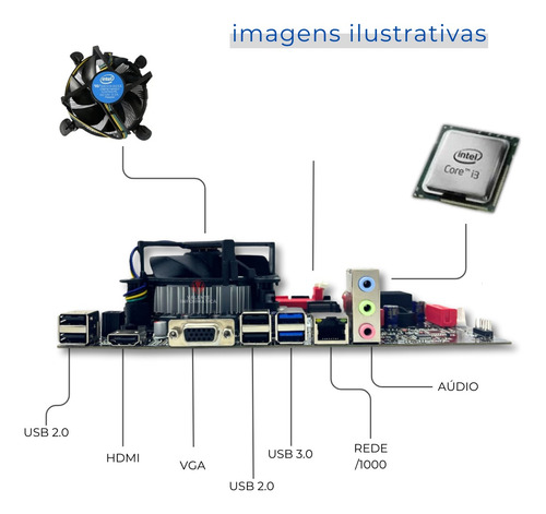 Kit Processador I3 4160 + Placa Mãe + Cooler