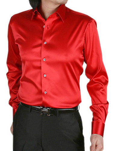 Camisa De Vestir De Satén De Lujo Para Hombre, Ajuste De Sed