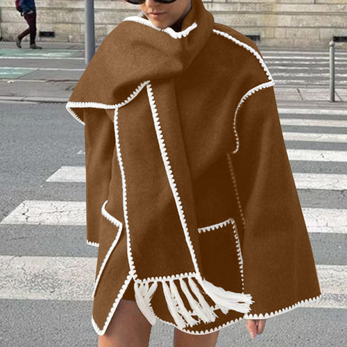 Jaqueta Feminina De Lã De Inverno Espessada E Folgada Tassel
