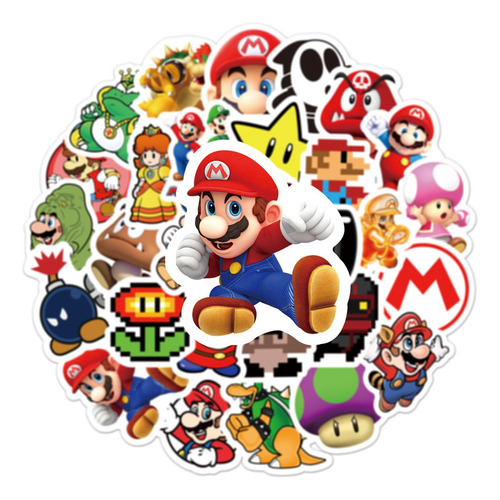 50 Calcomanias Stickers Super Mario Bros Pvc Anime Pegatinas