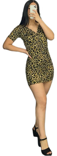 Vestido Animal Print Pegado Corto De Dama Tela Brush 