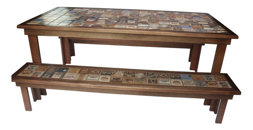 Mesa Jantar Grande Com Cerâmica Dois Bancos E Duas Banquetas