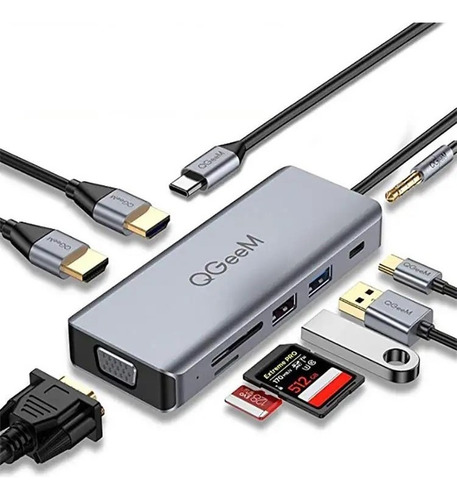 Hub Usb Tipo C Dockstation Dongle Adaptador Tres Monitores