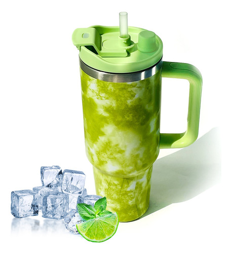 Copo Térmico Inox 1,2l Verde Claro Com Canudo Reutilizavel