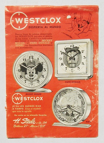 Relojes Westclox Publicudad Antigua Mexicana De 1964 Vintage