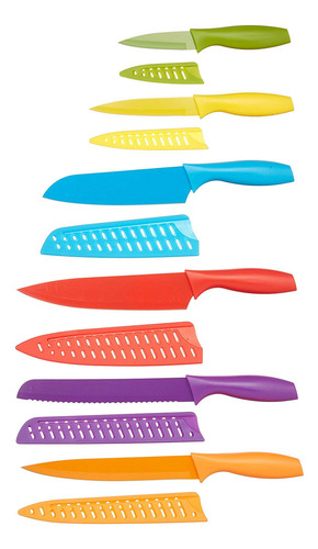 Juego Cuchillos Cocina Colores 12 Piezas Protectores Multico