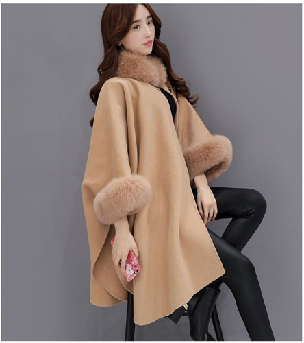 Capa Chal Mujeres Estilo Coreano Cuello De Piel De Invierno