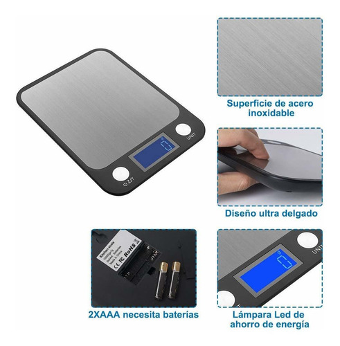 Imagen 5 de 7 de Balanzas Digital De Cocina Alimentos Acero Inoxidable 10kg