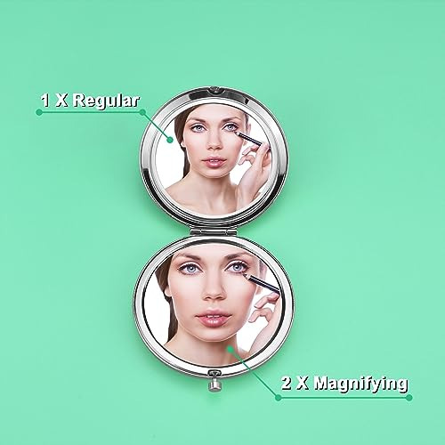 Espejo Compacto De Maquillaje Doble Cara 6.6 Cm Plateado